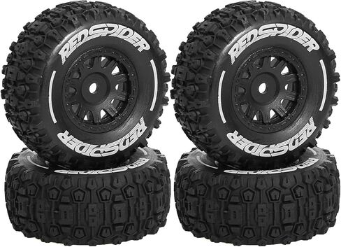 مجموعة إطارات وعجلات شاحنة REDSPIDER RC قصيرة المسار (4 قطع) إطارات سداسية 12 مم للطرق الوعرة OD 2.56 بوصة لسيارة Traxxas Tamiya Kyosho HPI 1/14 1/16 1/18 RC Off On Road ARRMA Mojave GROM Rally Car (أسود) in Saudi Arabia