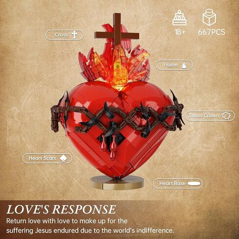 Sacred Heart of Jesus Building Block Set, Sacred Heart Building Model, Compatible with Lego Jesus Toy Decoration for Prayer Room, Christian, Religious, Easter Gift for Adults Women (667 PCS) in Saudi Arabia