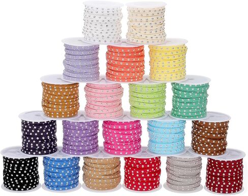 PATIKIL 109 Yards Studded Faux Suede Cord Rope for Jewelry Making, 20 Pack Each 5 Meter 5mm Micro Fibre Flat Leather Lace Beading String Ribbon, Silver Rivets 20 Colors in Saudi Arabia