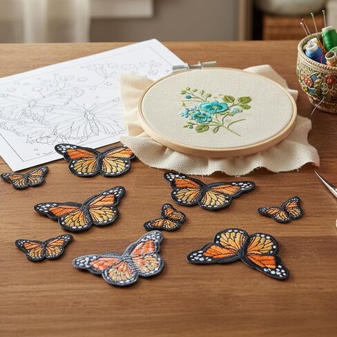 10 PCS Monarch Butterfly Iron On Patches, Ymapinc Cute Embroidered Sew On Patches for Clothing, Bags & Jackets, Decorative Butterfly Applique, Orange Iron On Embroidery Patch for Hats, T-Shirts in Saudi Arabia