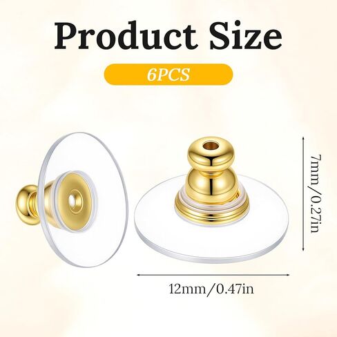 6Pcs Clear Earring Backs Replacements for Studs Gold Ears Backs for Heavy Earring Backings for Droopy Ears Gold Flat Locking Secure Ear Back for Adults in Saudi Arabia