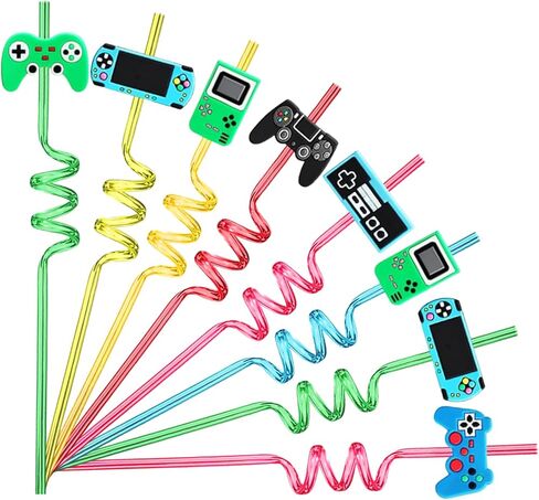 24 Video Game Party Favors Game Controller Drinking Straws Goodie Gifts for Kids Gamer Birthday Party Supplies, Game On Party Supplies with 2 PCS Cleaning Brushes in Saudi Arabia