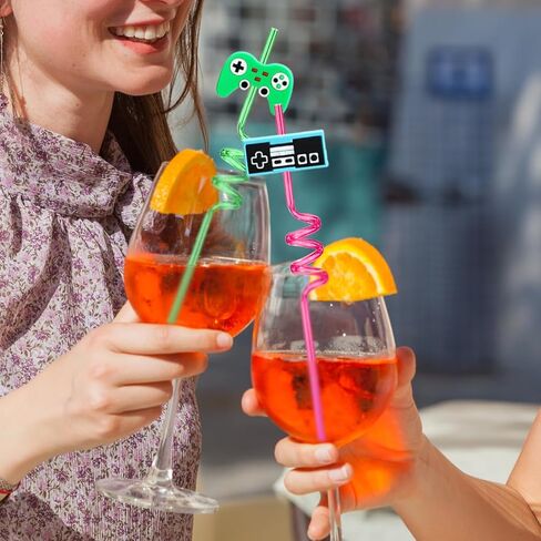 24 Video Game Party Favors Game Controller Drinking Straws Goodie Gifts for Kids Gamer Birthday Party Supplies, Game On Party Supplies with 2 PCS Cleaning Brushes in Saudi Arabia
