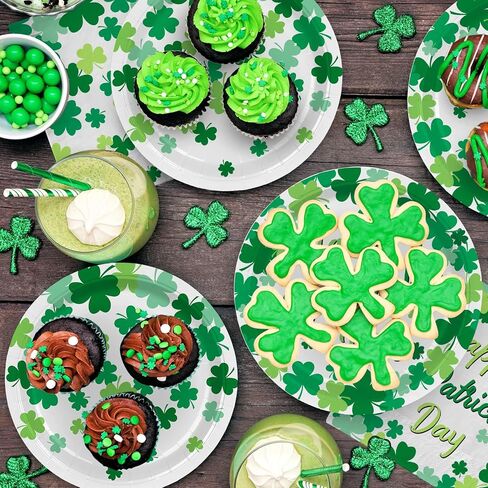 St. Patrick's Day Party Supplies Kit for 25 - Irish Themed Tableware with Lucky Shamrock Plates, Napkins, Cups & Tablecloth, Plus Festive Banner for the St. Patrick's Party Decorations in Saudi Arabia