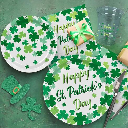 St. Patrick's Day Party Supplies Kit for 25 - Irish Themed Tableware with Lucky Shamrock Plates, Napkins, Cups & Tablecloth, Plus Festive Banner for the St. Patrick's Party Decorations in Saudi Arabia