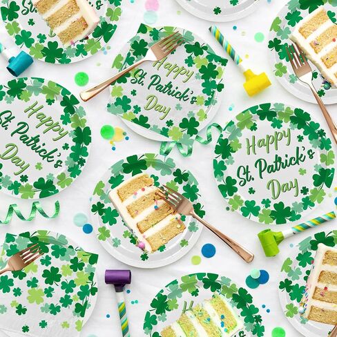 St. Patrick's Day Party Supplies Kit for 25 - Irish Themed Tableware with Lucky Shamrock Plates, Napkins, Cups & Tablecloth, Plus Festive Banner for the St. Patrick's Party Decorations in Saudi Arabia