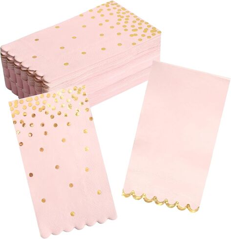 Pink Napkins Disposable - 50 Pack - Pink and Gold Paper Dinner Napkins with Scalloped Edges Paper Towel Guest Napkins for Birthday Party, Wedding in Kuwait