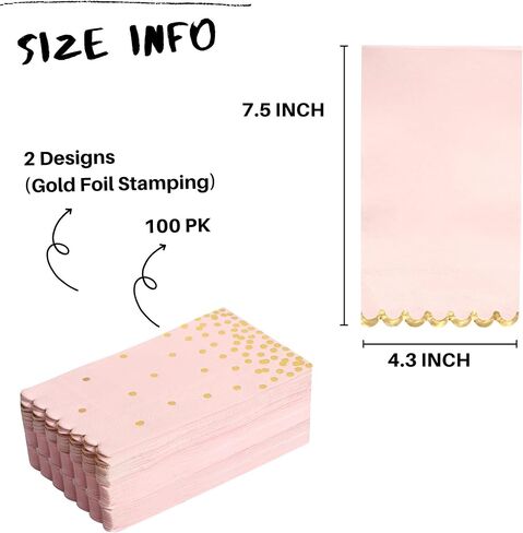Pink Napkins Disposable - 50 Pack - Pink and Gold Paper Dinner Napkins with Scalloped Edges Paper Towel Guest Napkins for Birthday Party, Wedding in Kuwait