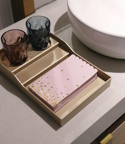 Pink Napkins Disposable - 50 Pack - Pink and Gold Paper Dinner Napkins with Scalloped Edges Paper Towel Guest Napkins for Birthday Party, Wedding in Kuwait