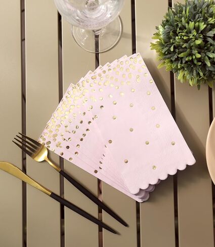 Pink Napkins Disposable - 50 Pack - Pink and Gold Paper Dinner Napkins with Scalloped Edges Paper Towel Guest Napkins for Birthday Party, Wedding in Kuwait