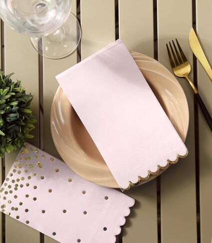 Pink Napkins Disposable - 50 Pack - Pink and Gold Paper Dinner Napkins with Scalloped Edges Paper Towel Guest Napkins for Birthday Party, Wedding in Kuwait