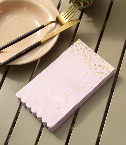 Pink Napkins Disposable - 50 Pack - Pink and Gold Paper Dinner Napkins with Scalloped Edges Paper Towel Guest Napkins for Birthday Party, Wedding in Kuwait