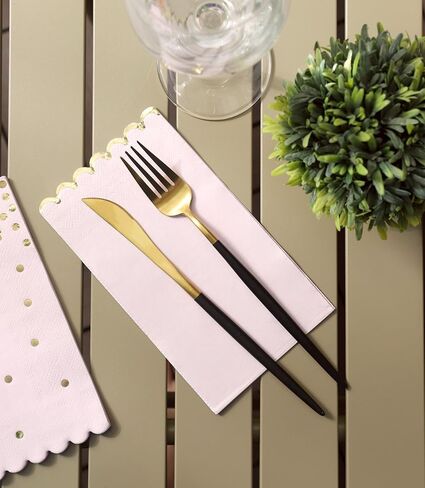 Pink Napkins Disposable - 50 Pack - Pink and Gold Paper Dinner Napkins with Scalloped Edges Paper Towel Guest Napkins for Birthday Party, Wedding in Kuwait