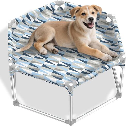 Elevated Dog Bed with Full Guardrail, Raised Dog Sofa Beds, Rectangular Sleeping Puppy Bed，Cooling Outdoor Pet Cot with Breathable Cotton Fabric (Small in Kuwait