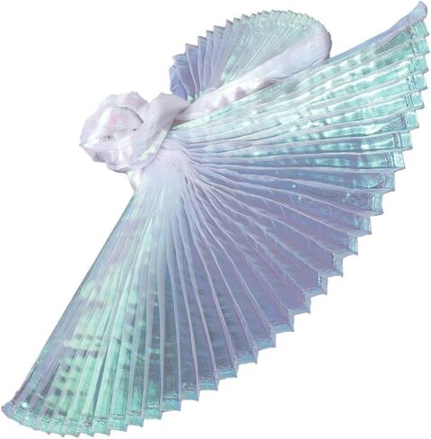 1.09 Yards 57 Inch Blue Iridescent Pleated Mesh Fabric Ruffle Organza Sheer Tulle Transparent Chiffon Trimming Lace Edging Polyester Trim for Sewing Making Clothes Dress DIY Craft Supply in Saudi Arabia