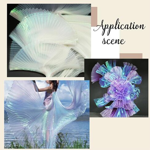 1.09 Yards 57 Inch Blue Iridescent Pleated Mesh Fabric Ruffle Organza Sheer Tulle Transparent Chiffon Trimming Lace Edging Polyester Trim for Sewing Making Clothes Dress DIY Craft Supply in Saudi Arabia