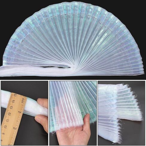 1.09 Yards 57 Inch Blue Iridescent Pleated Mesh Fabric Ruffle Organza Sheer Tulle Transparent Chiffon Trimming Lace Edging Polyester Trim for Sewing Making Clothes Dress DIY Craft Supply in Saudi Arabia