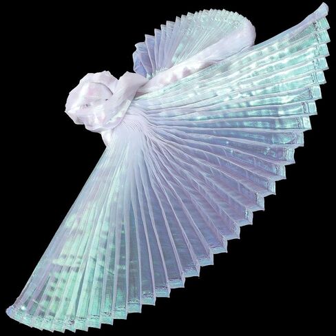 1.09 Yards 57 Inch Blue Iridescent Pleated Mesh Fabric Ruffle Organza Sheer Tulle Transparent Chiffon Trimming Lace Edging Polyester Trim for Sewing Making Clothes Dress DIY Craft Supply in Saudi Arabia