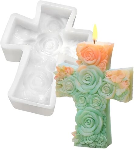 3D Cross Silicone Mold - Rose Cross Candle Making & Resin Casting Mold for Wax, Pendants, Aromatherapy Candles & Home Decor Crafts (A) in Saudi Arabia