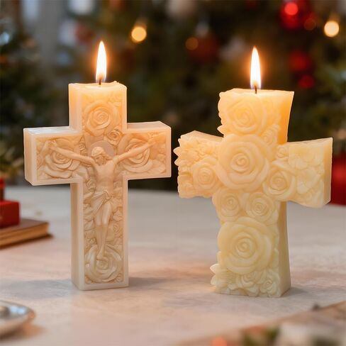 3D Cross Silicone Mold - Rose Cross Candle Making & Resin Casting Mold for Wax, Pendants, Aromatherapy Candles & Home Decor Crafts (A) in Saudi Arabia