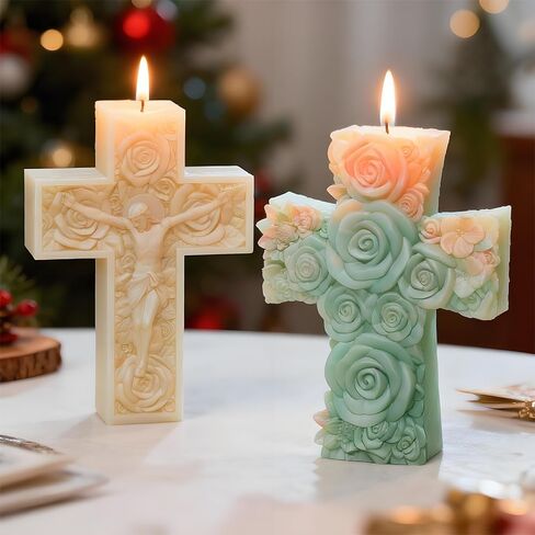 3D Cross Silicone Mold - Rose Cross Candle Making & Resin Casting Mold for Wax, Pendants, Aromatherapy Candles & Home Decor Crafts (A) in Saudi Arabia
