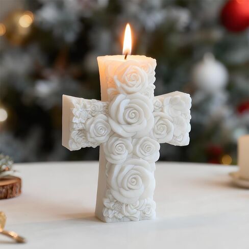 3D Cross Silicone Mold - Rose Cross Candle Making & Resin Casting Mold for Wax, Pendants, Aromatherapy Candles & Home Decor Crafts (A) in Saudi Arabia