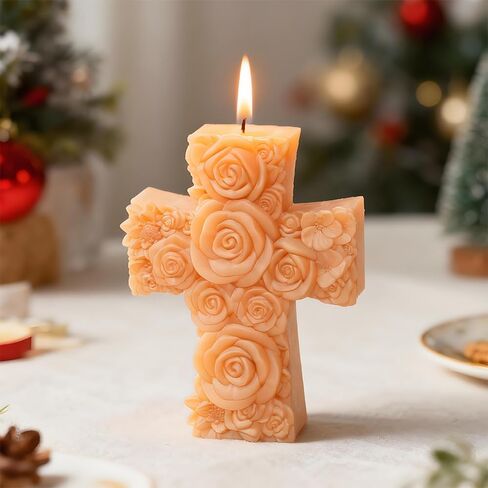 3D Cross Silicone Mold - Rose Cross Candle Making & Resin Casting Mold for Wax, Pendants, Aromatherapy Candles & Home Decor Crafts (A) in Saudi Arabia