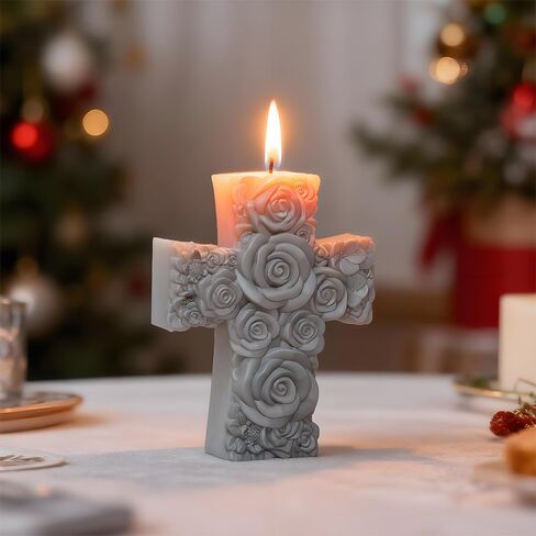 3D Cross Silicone Mold - Rose Cross Candle Making & Resin Casting Mold for Wax, Pendants, Aromatherapy Candles & Home Decor Crafts (A) in Saudi Arabia
