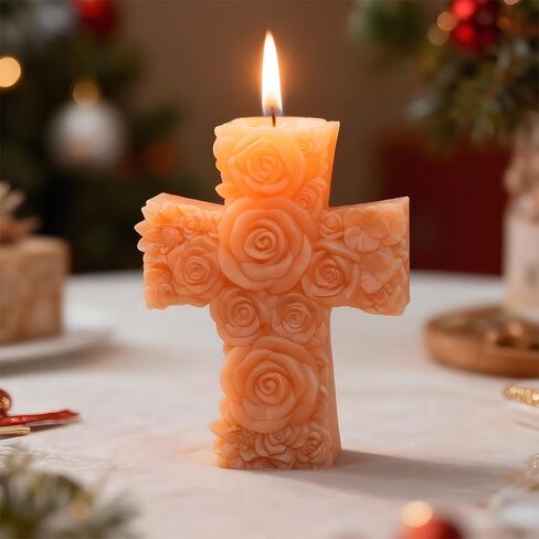 3D Cross Silicone Mold - Rose Cross Candle Making & Resin Casting Mold for Wax, Pendants, Aromatherapy Candles & Home Decor Crafts (A) in Saudi Arabia
