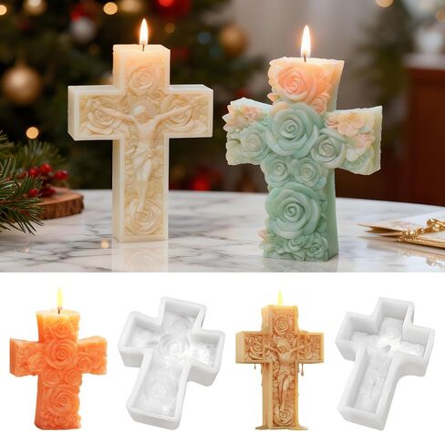 3D Cross Silicone Mold - Rose Cross Candle Making & Resin Casting Mold for Wax, Pendants, Aromatherapy Candles & Home Decor Crafts (A) in Saudi Arabia