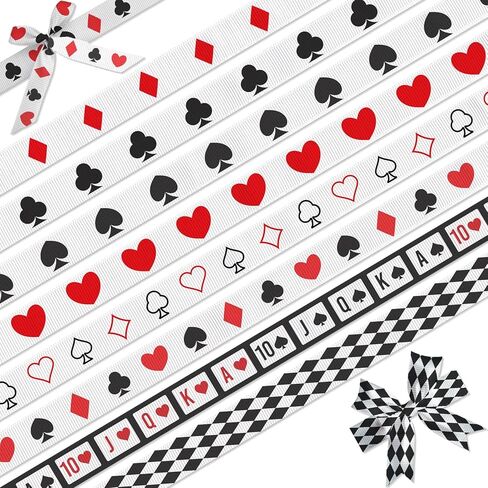 Playing Card Grosgrain Ribbons 8 Pack - 3/8 Inch Casino Poker Theme Ribbon Set, 3 Yards Each for DIY Crafts Party Decorations Hair Bows Gift Wrapping Arts in Saudi Arabia