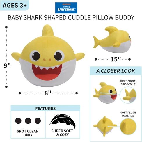 Nickelodeon Baby Shark Kids Plush Cuddle and Decorative Pillow Buddy, Yellow 15" Tall in Saudi Arabia