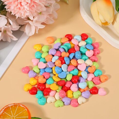120 PCS Colorful Heart Flat Back Charms, Mini Heart Flatback Charms for Crafts, Plastic Hearts Resin Embellishments for Valentine's Day DIY Crafting in Saudi Arabia