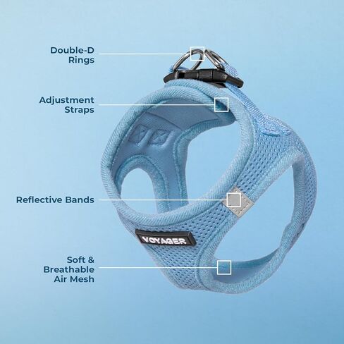 أفضل أدوات الحيوانات الأليفة Voyager Step-In Air Harness - شبكة لجميع الأحوال الجوية، عاكسة، لا يوجد حزام سحب للكلاب والقطط - آمن مع مشبك وحلقة تثبيت، مشبك، حلقات مزدوجة على شكل حرف D - أزرق فاتح، XS in Kuwait