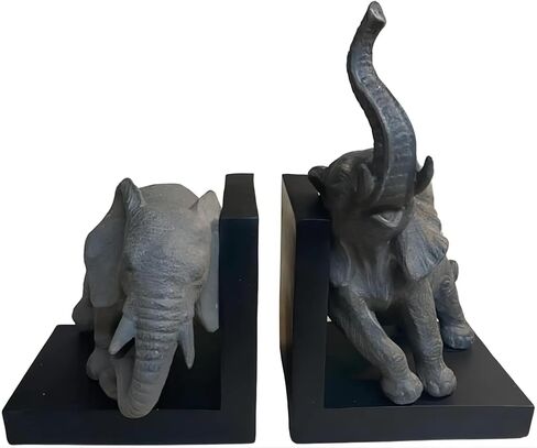 Comfy Hour Elephant Collection 12" x 10" Set of 2 Elephants Bookends Art Bookend, 1 Pair, Gray and Black, Polyresin in Saudi Arabia
