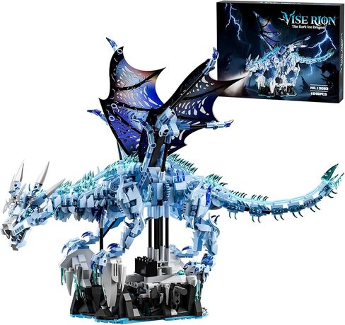 Mechanical Dark Ice Dragon Building Block Set with Motor & Hand Crank Motion Movable Head, Wings & Limbs Fantasy Dragon Model Kit for Teens & Adults in Saudi Arabia