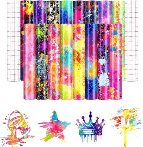 Splatter Permanent Vinyl - 12sheets 12" x 10" Pink Splash Patterned Adhesive Vinyl for Mugs Decors Self Adhesive Sticker in Saudi Arabia