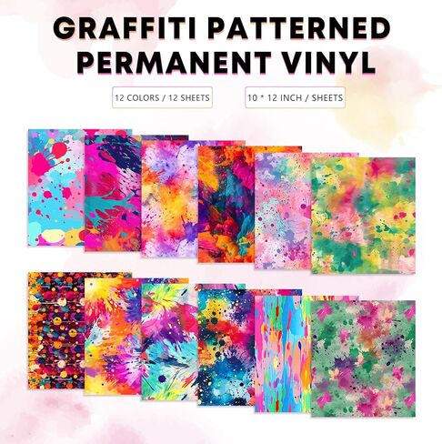 Splatter Permanent Vinyl - 12sheets 12" x 10" Pink Splash Patterned Adhesive Vinyl for Mugs Decors Self Adhesive Sticker in Saudi Arabia