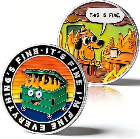 This is Fine Dumpster Fire Challenge Coin – Humorous Novelty Gift for Coworkers, Staff Appreciation Funny Office for Women Men Dad Mom Unique - Silver in Kuwait