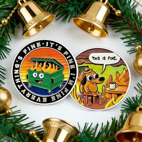 This is Fine Dumpster Fire Challenge Coin – Humorous Novelty Gift for Coworkers, Staff Appreciation Funny Office for Women Men Dad Mom Unique - Silver in Kuwait