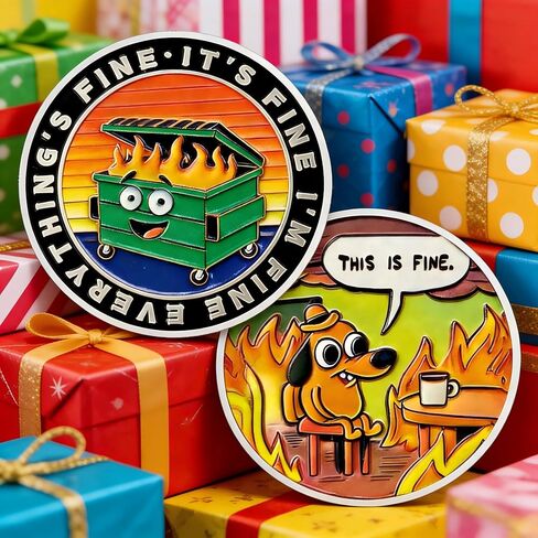 This is Fine Dumpster Fire Challenge Coin – Humorous Novelty Gift for Coworkers, Staff Appreciation Funny Office for Women Men Dad Mom Unique - Silver in Kuwait