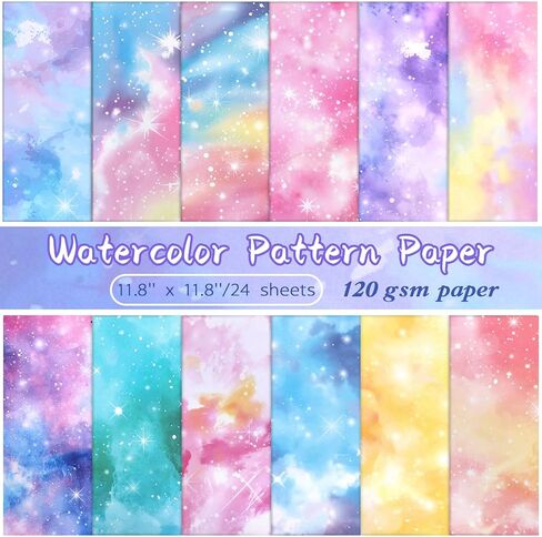 Konsait 24 Sheets Dreamlike Colors Scrapbook Paper 12x12, Double Sided Origami Papers Watercolor Paper Pad for Card Making Romantic Scrapbook Supplies in Saudi Arabia