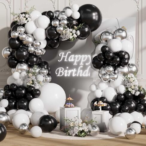 Black Metallic Balloons Arch Garland Kit 75PCS Shiny Helium Latex Chrome Shiny Different Size Balloon Set for Birthday Anniversary Baby Shower Wedding Party Decorations in Saudi Arabia