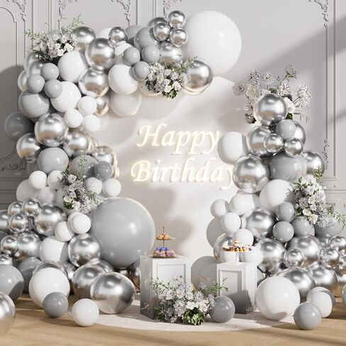 مجموعة بالونات معدنية فضية من SULALABOO مكونة من 75 قطعة من بالونات الهيليوم اللامعة والكروم اللامعة بأحجام مختلفة لأعياد الميلاد والذكرى السنوية وحفلات الزفاف وحفلات الزفاف in Kuwait