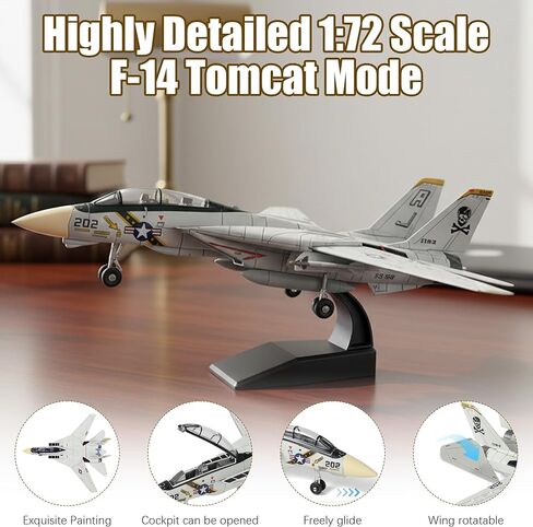 F-14 Tomcat Fighter Jet بمقياس 1:72 مجموعة نماذج البناء السريع مجموعة نماذج عرض عسكرية للطائرة أو هدية (أسود) in Kuwait