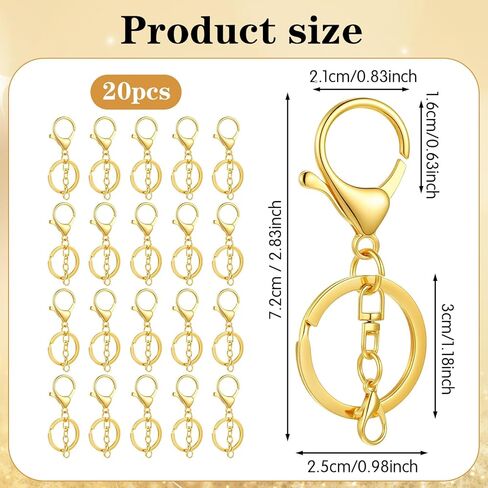 20 Sets Double Lobster Claw Clasps Keychain Clips, Ymapinc Gold Keychain Ring Hardware Kit, Key Rings for Craft, DIY Keychains Supplies with Swivel Trigger Clip, Jewelry & Key Chain Making Supplies in Saudi Arabia