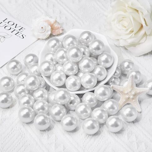 20MM White Pearls for Crafting, 70PCS Big Size No Hole Pearl Beads for Vase Filler, Faux ABS Round Pearls for Floating Candles Centerpieces Vases Makeup Brush Holder, Jewelry Making, Clothes in Saudi Arabia