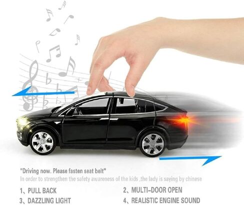 Toy Car Model X, Pull Back Car Toys Alloy Vehicles with Lights and Sound 1:32 Scale Model Car (Black) in Saudi Arabia