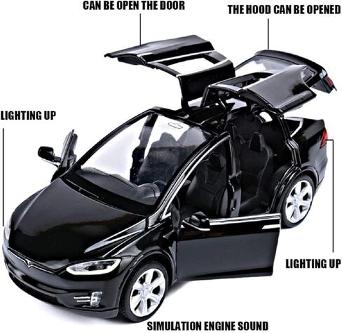 Toy Car Model X, Pull Back Car Toys Alloy Vehicles with Lights and Sound 1:32 Scale Model Car (Black) in Saudi Arabia