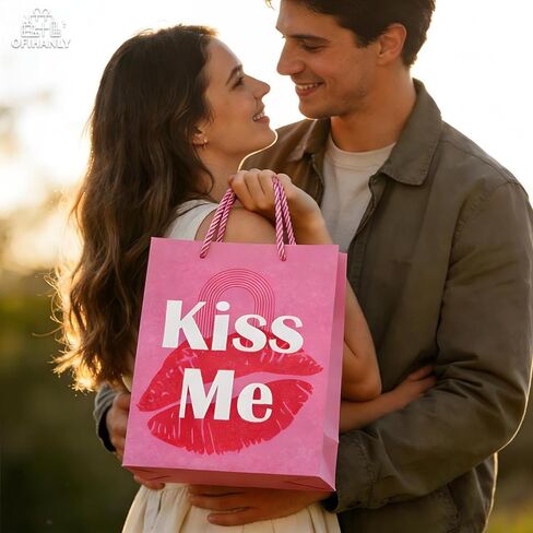 OFIHANLY 2 Pack 12.6" Medium Size Happy Valentine's Day Gift Bags with Handles for Women Men Pink Paper Gift Wrap Bags with Tissue Paper for Kids in Kuwait